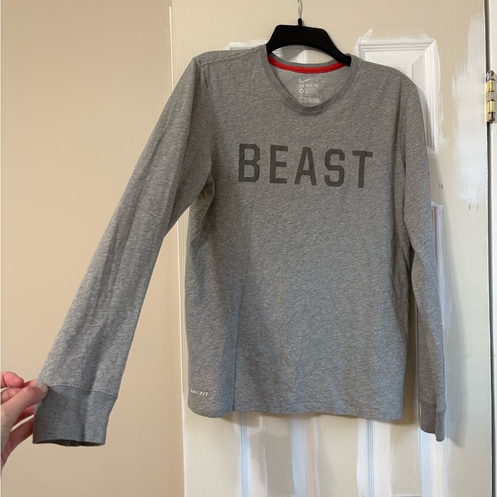 Nike Gray Long Sleeve Shirt with 'BEAST' Print M